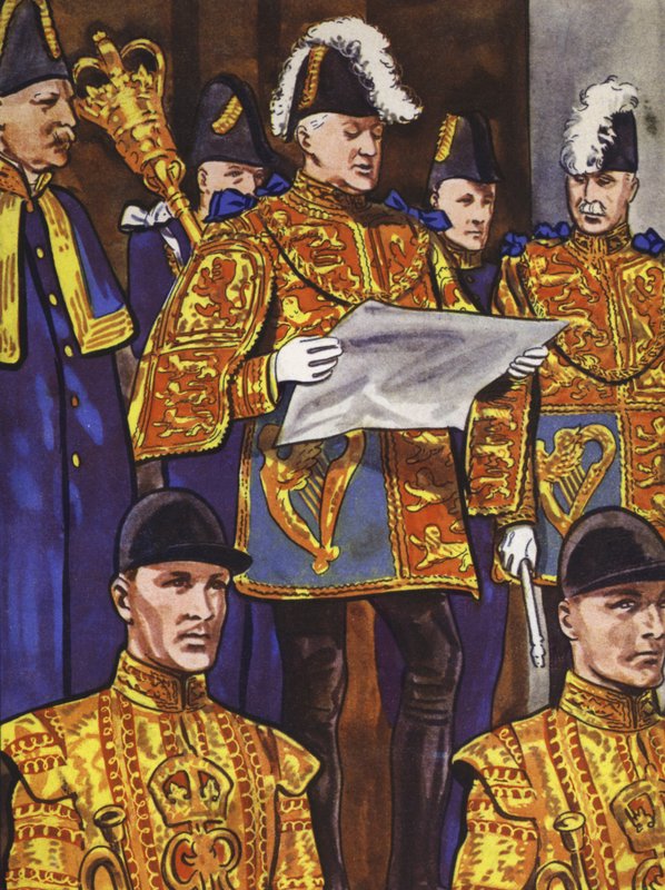 Proklamerar Edward VIII som kung (färg litho) av English School