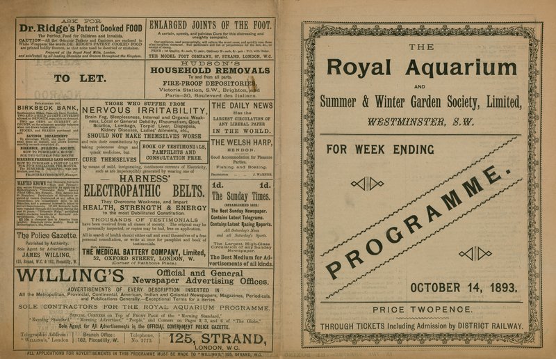 Program för evenemang på Royal Aquarium av English School