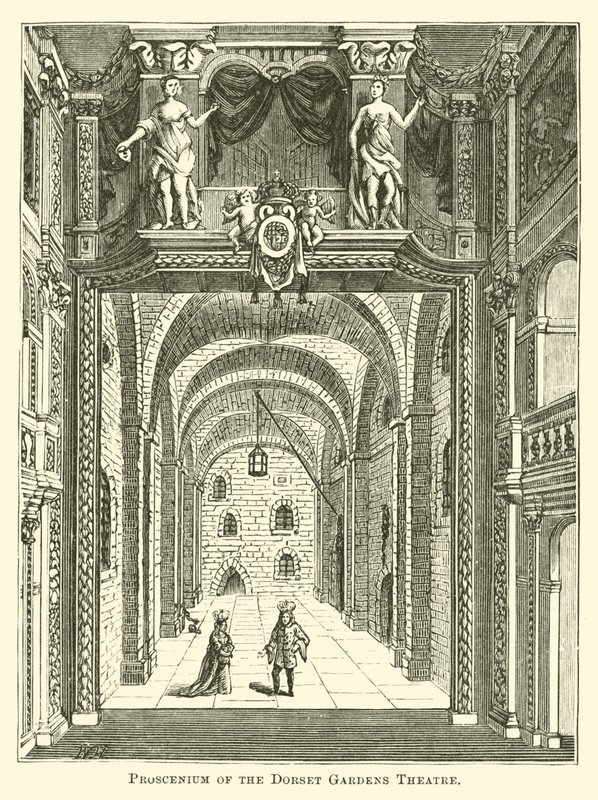 Proscenium av Dorset Gardens Theatre av English School