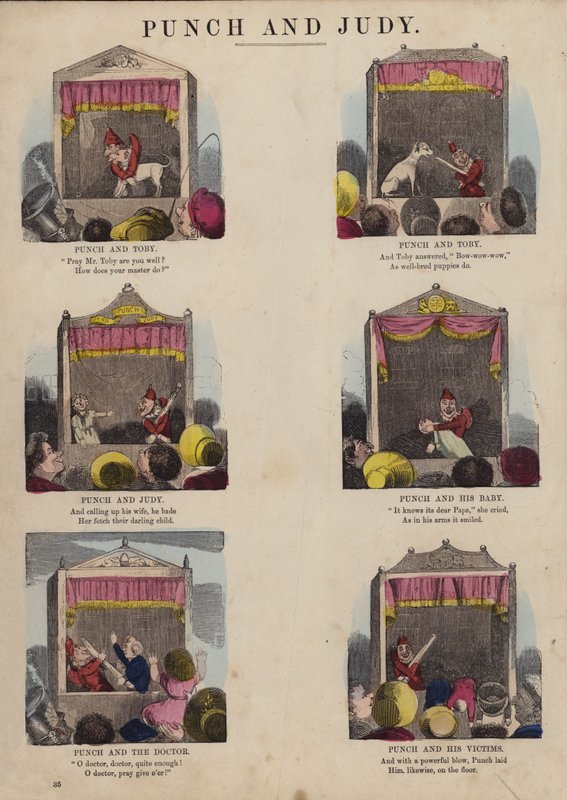 Punch and Judy Show (färgad gravyr) av English School