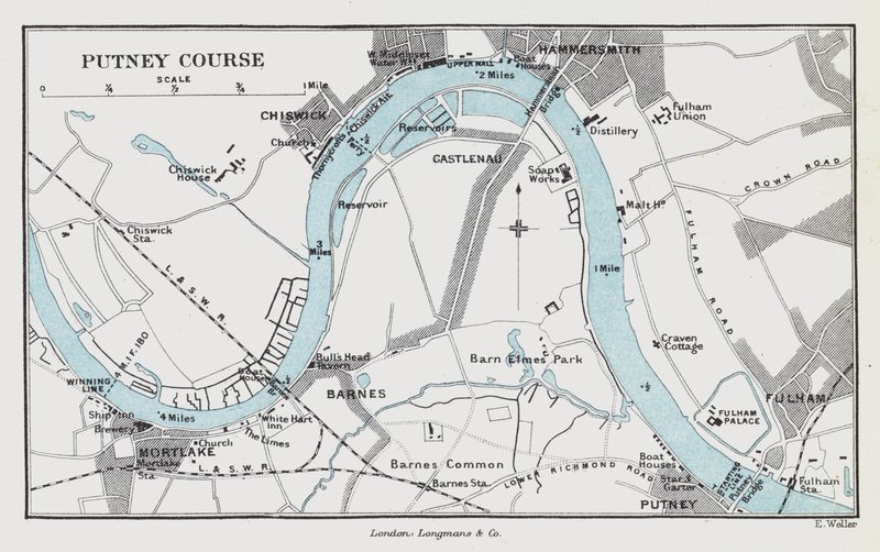 Putney Course (färgad gravyr) av English School