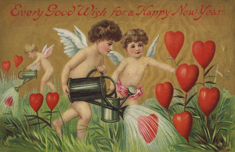 Putti vattna hjärtan (chromolitho) av English School