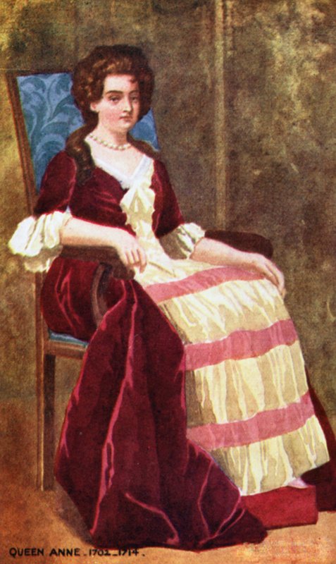 Drottning Anne (färglitografi) av English School