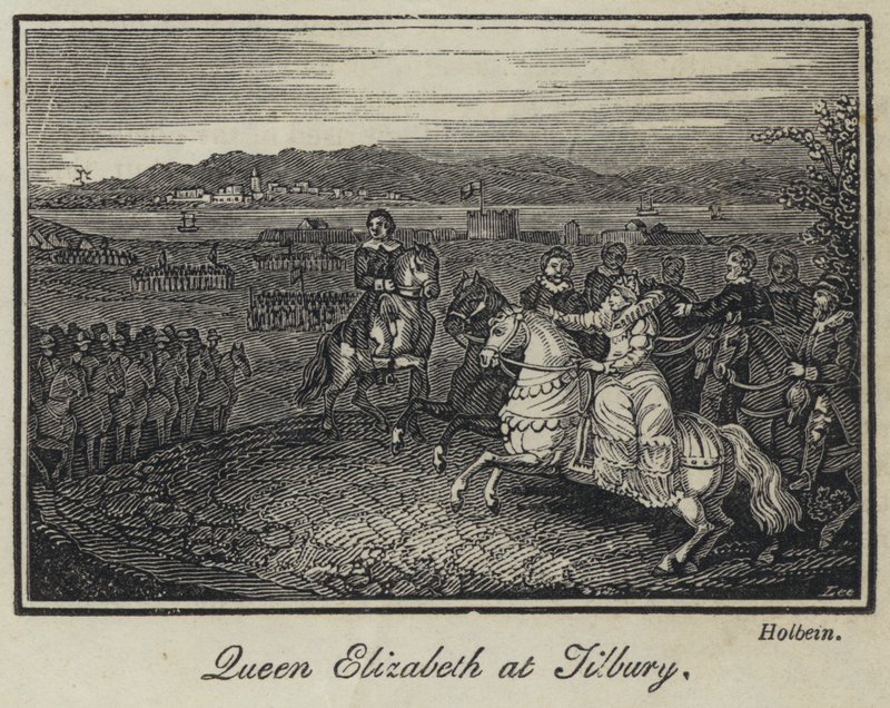 Drottning Elizabeth i Tilbury (gravyr) av English School