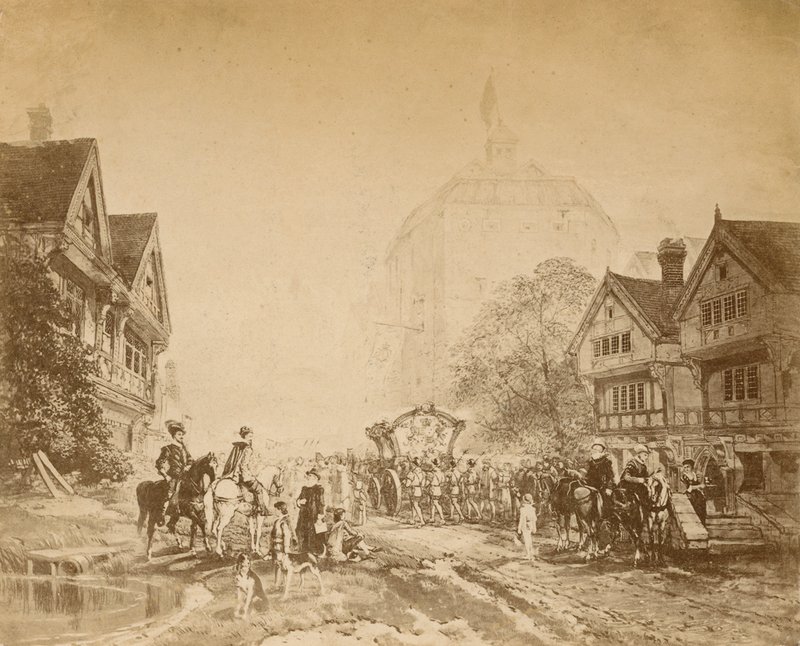 Drottning Elizabeth besöker Globe Theatre av English School