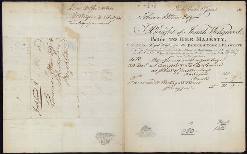 Kvitto utfärdat av Josiah Wedgwood av English School