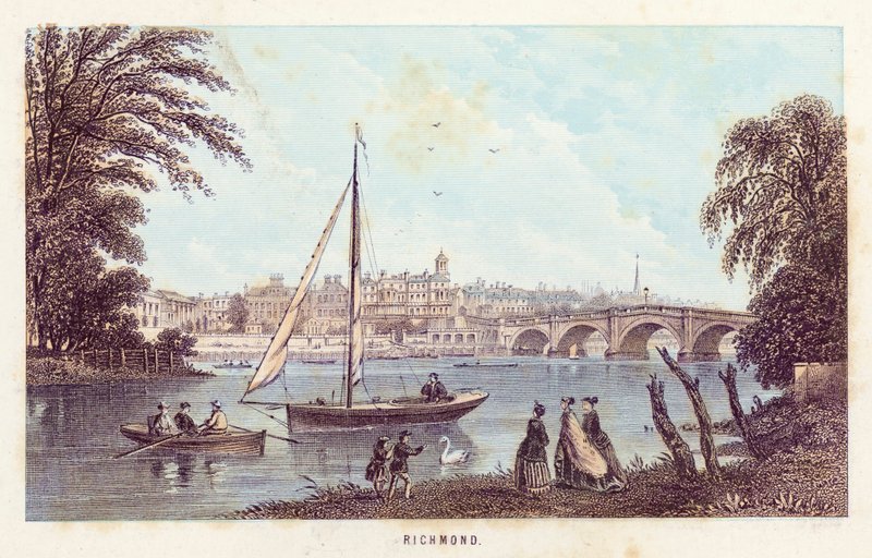 Themsen: Richmond (färgad gravyr) av English School