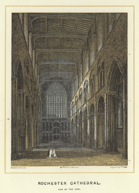Rochester Cathedral, utsikt över långhuset av English School