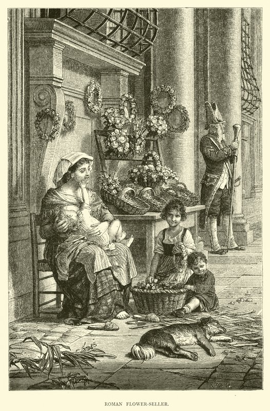 Roman Flower-säljare av English School
