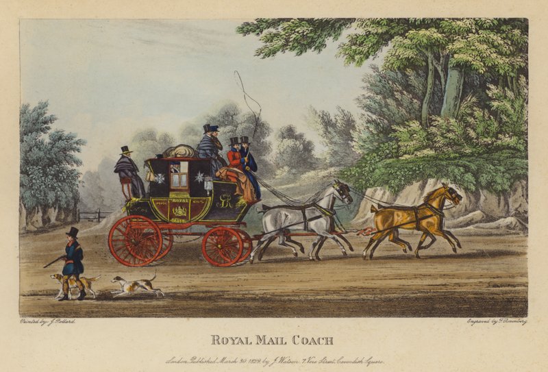 Royal Mail Coach (färgad gravyr) av English School
