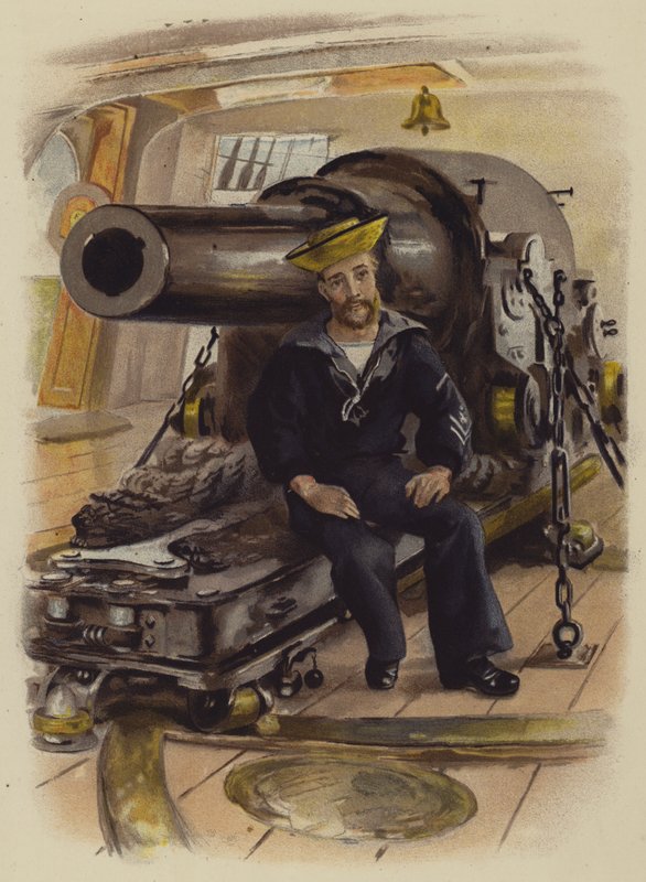 Frivillig från Royal Naval Artillery (färglitografi) av English School