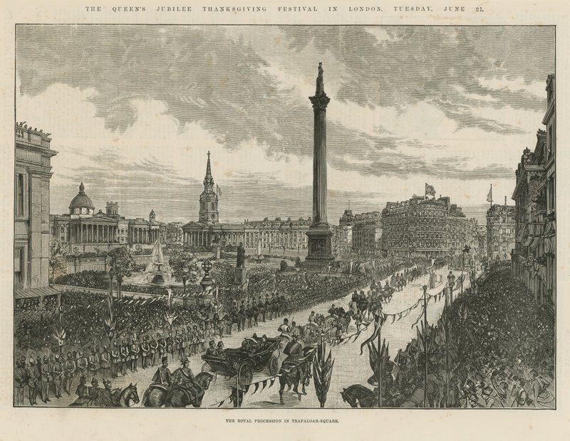 Kunglig procession på Trafalgar Square av English School