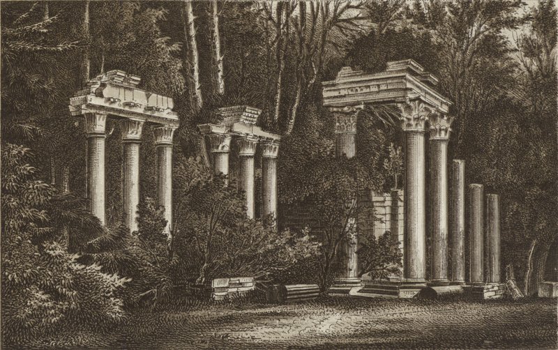 Ruiner vid Virginia Water (litho) av English School