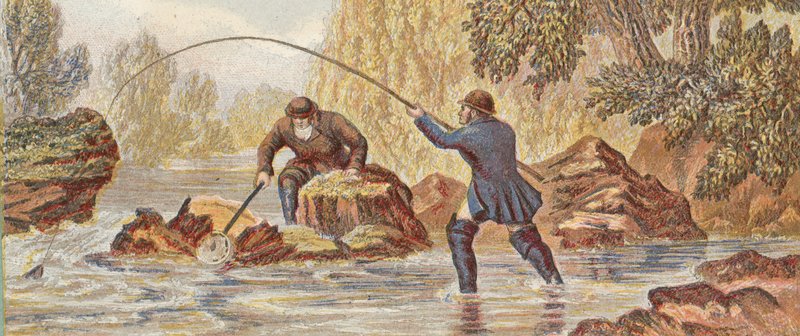 Laxfiske (färg litho) av English School