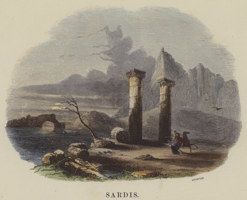 Sardis (färgad gravyr) av English School