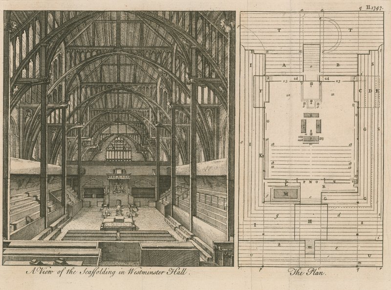 Byggställningar i Westminster Hall av English School
