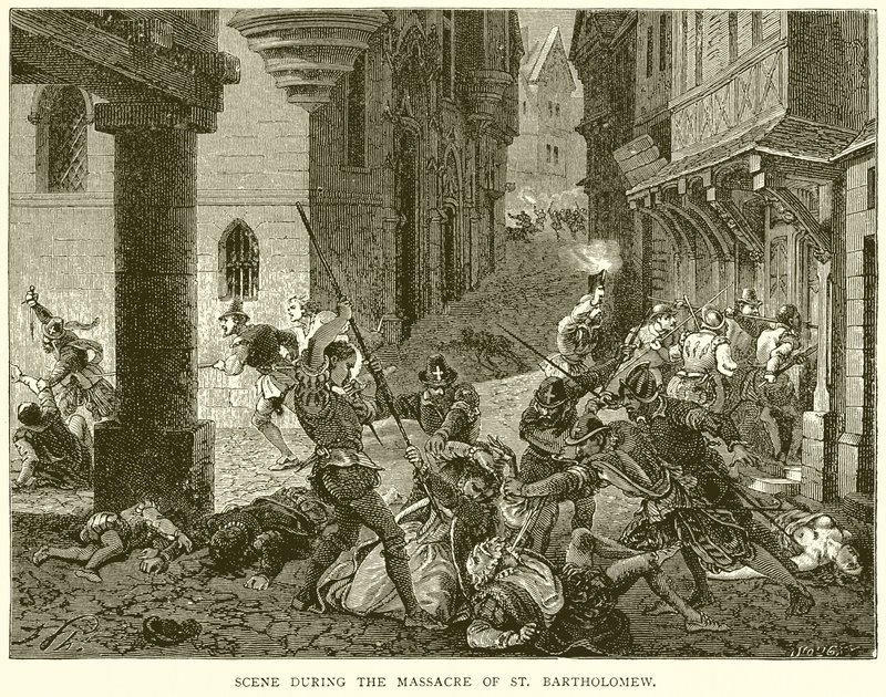 Scen under massakern av St. Bartholomew av English School