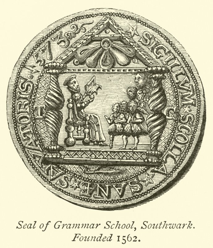 Seal of Grammar School, Southwark, grundad 1562 av English School