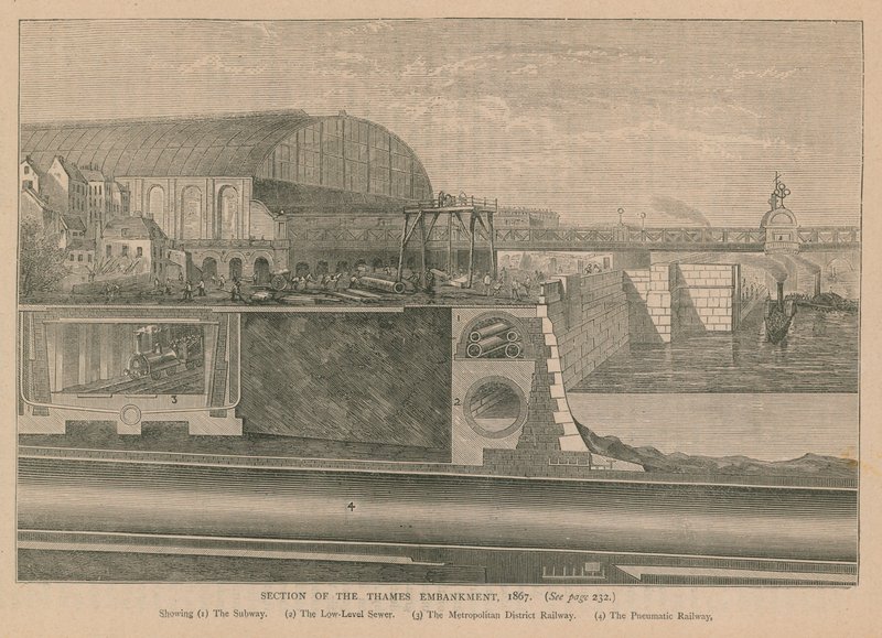 Sektion av Themsen Embankment, 1867 av English School