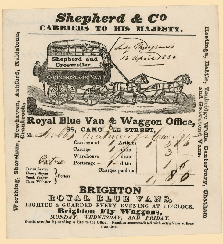 Shepherd & Co räkning. Brighton till London av English School