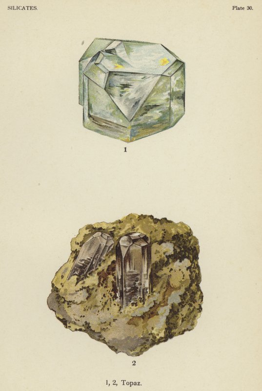 Silikater, topas (färg litho) av English School