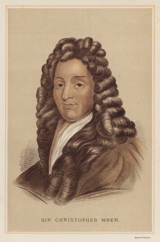 Sir Christopher Wren (färg litho) av English School
