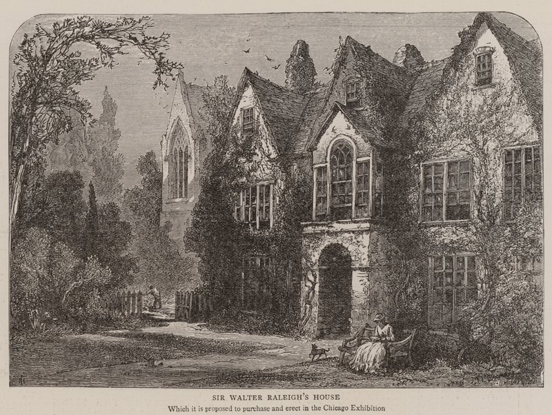 Sir Walter Raleighs hus (gravyr) av English School