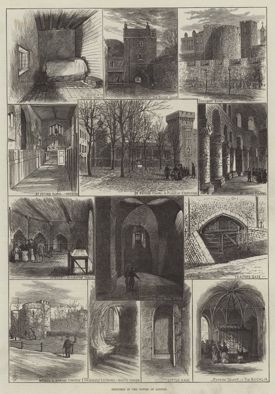 Skisser i Tower of London (gravyr) av English School
