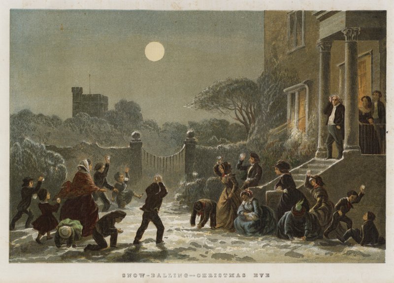 Snöbollande, julafton (chromolitho) av English School