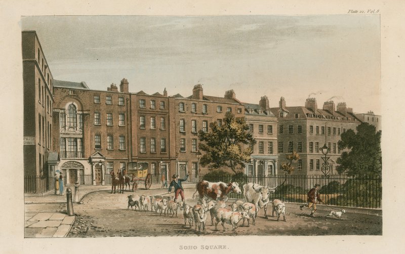 Soho Square, tittar västerut av English School