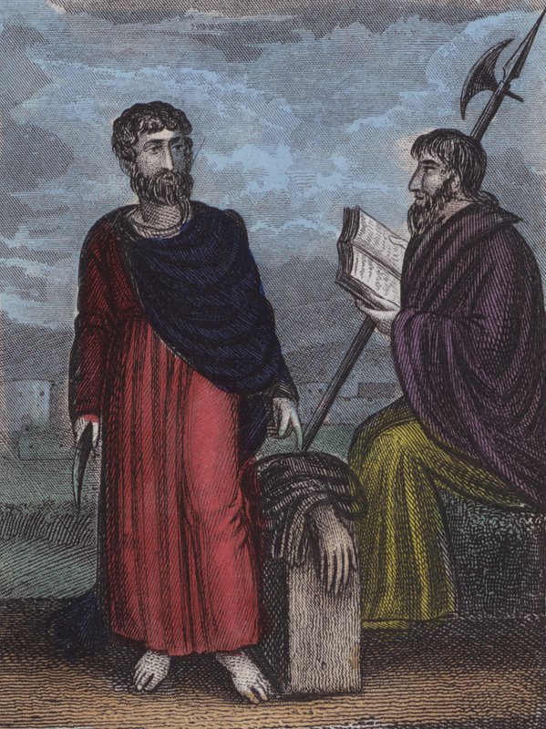 St Bartolomeus; St Thomas (färgad gravyr) av English School