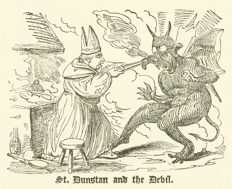 St Dunstan och djävulen (gravyr) av English School
