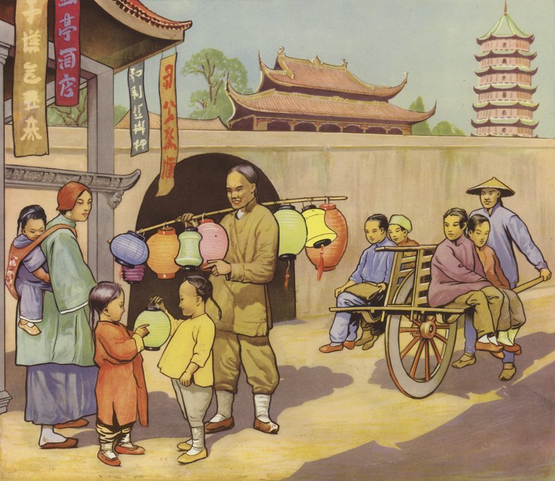 Gata i Kina (färg litho) av English School