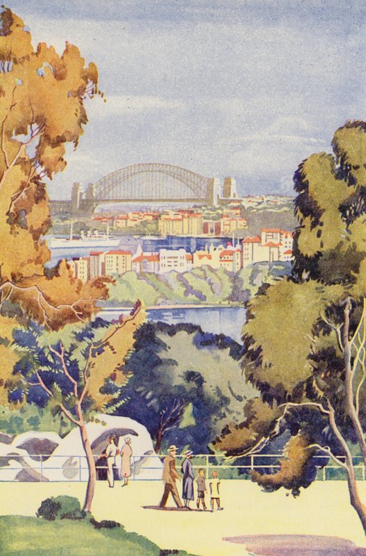 Sydney Bridge (färglitografi) av English School