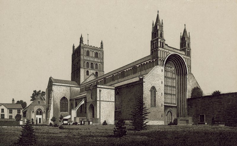 Tewkesbury Abbey (litografi) av English School