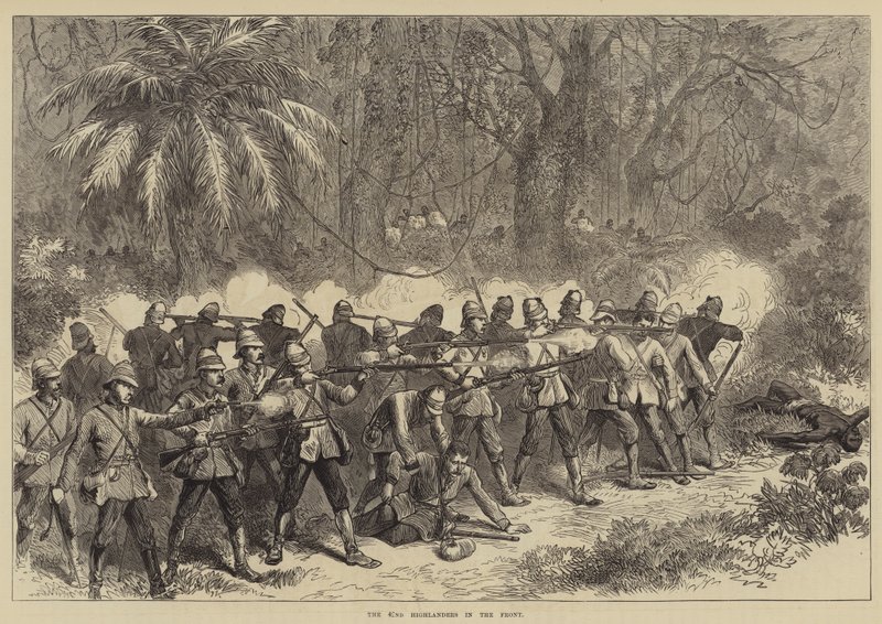 The 42nd Highlanders in the Front (gravyr) av English School