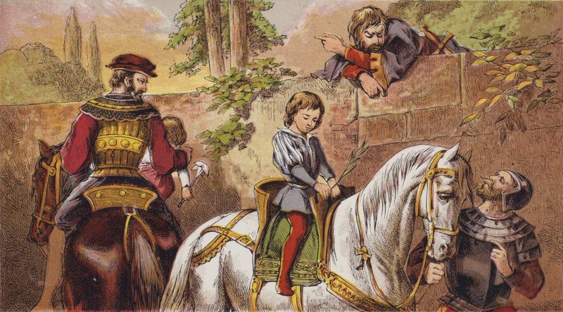 The Babes In The Wood (färg litho) av English School