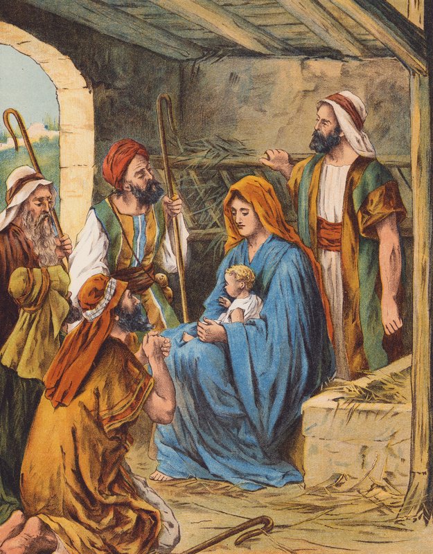 Jesu Kristi födelse (färglitografi) av English School