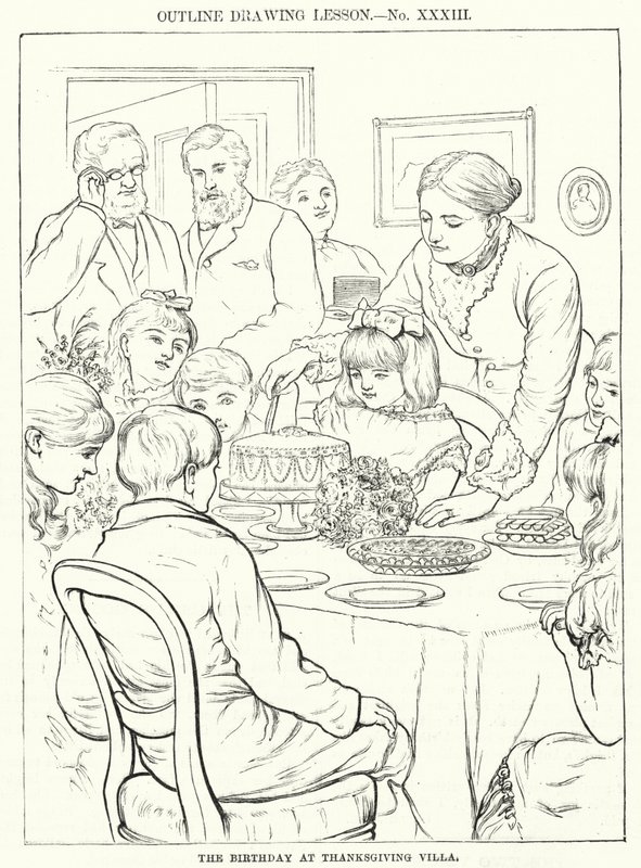 Födelsedagen i Thanksgiving Villa (gravyr) av English School