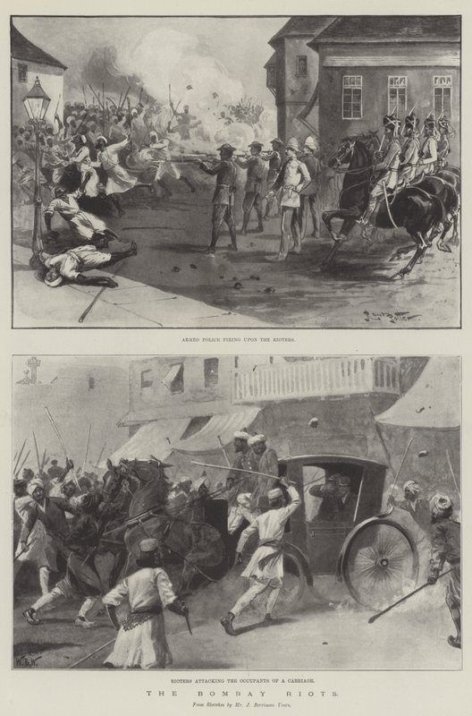 The Bombay Riots (litho) av English School