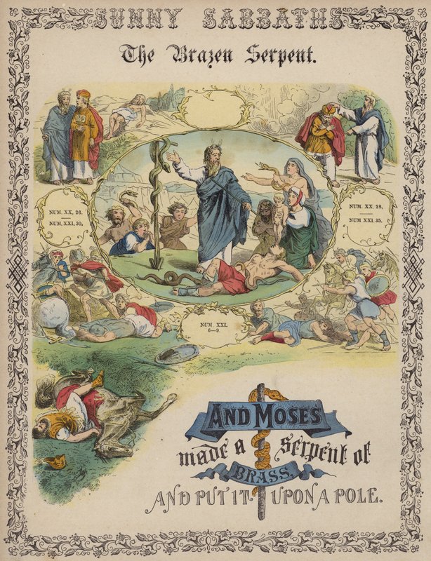 The Brazen Serpent (färgad gravyr) av English School