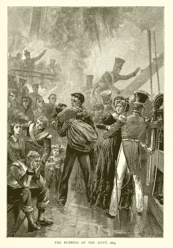 The Burning of the Kent, 1825 av English School
