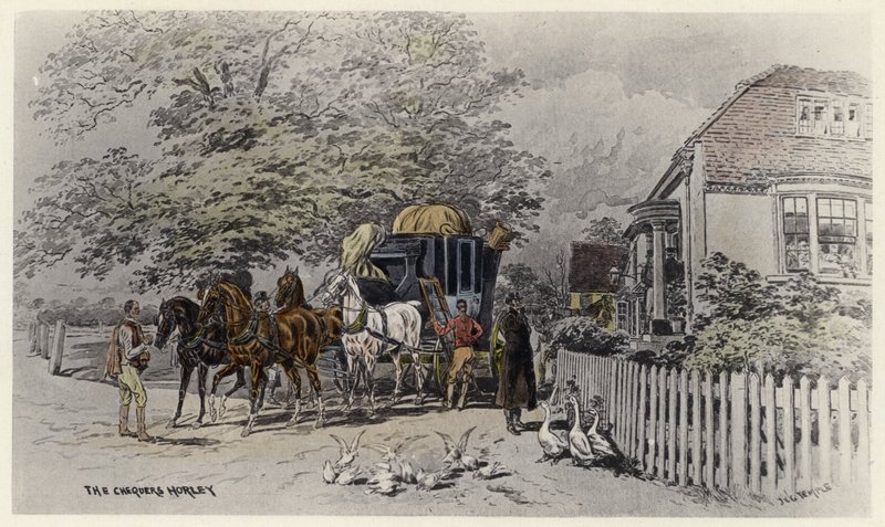 The Chequers, Horley (färg litho) av English School