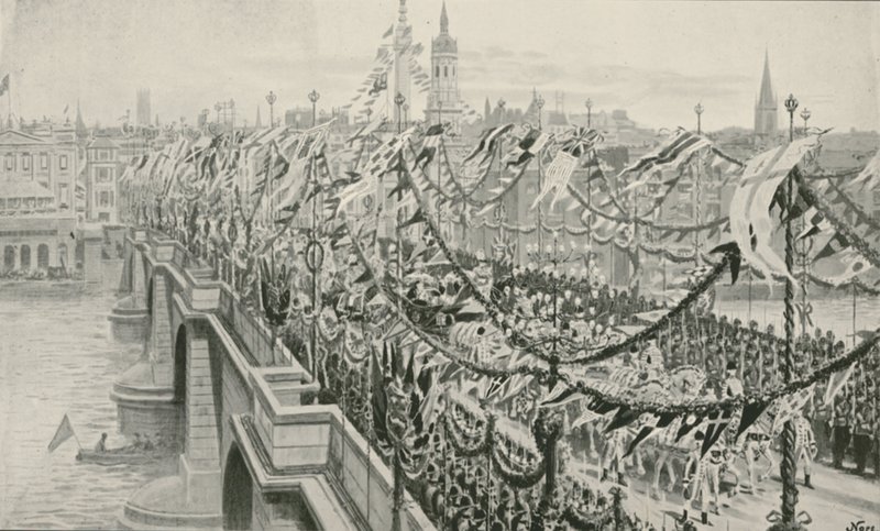 Diamond Jubilee Procession som korsar London Bridge av English School