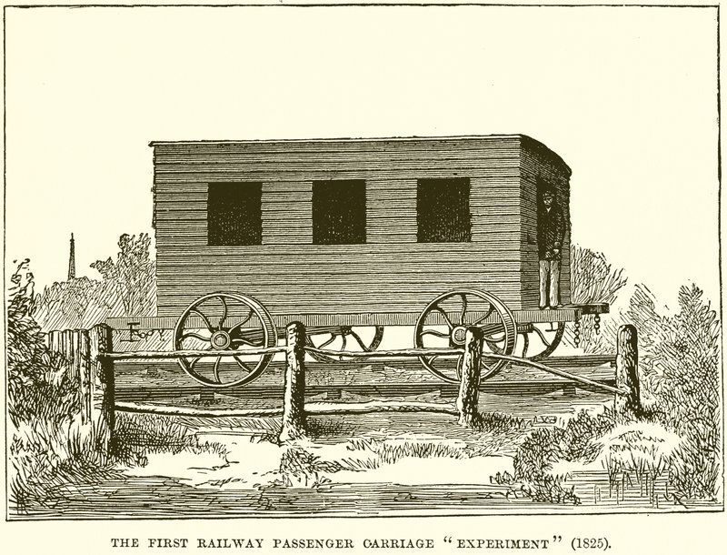 Det första järnvägspassagerarvagnsexperimentet (1825) av English School