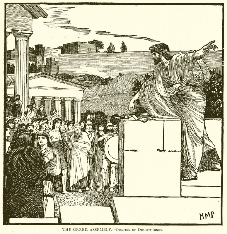 Den grekiska församlingen.--Demosthenes tal av English School