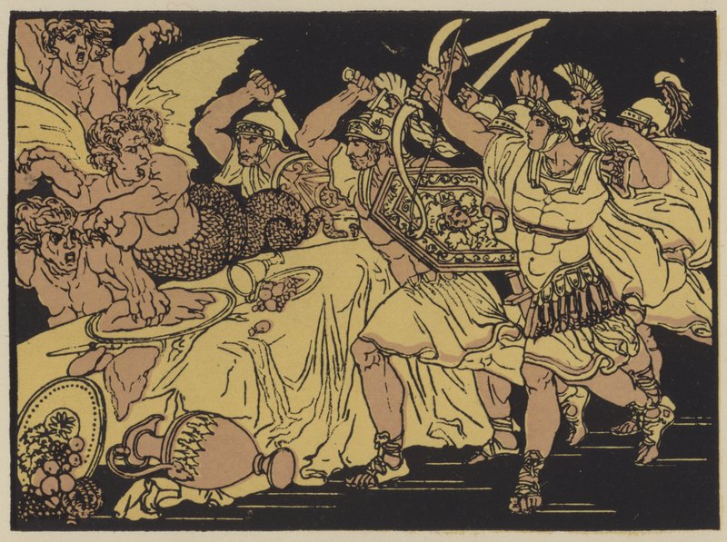 The Harpies (färglitografi) av English School
