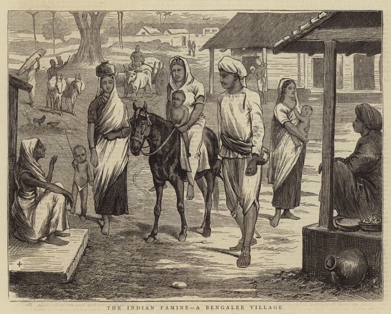 The Indian Famine, en Bengalee Village (gravyr) av English School