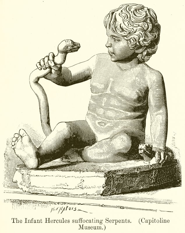 Spädbarnet Herkules kvävande ormar. (Capitoline Museum) av English School