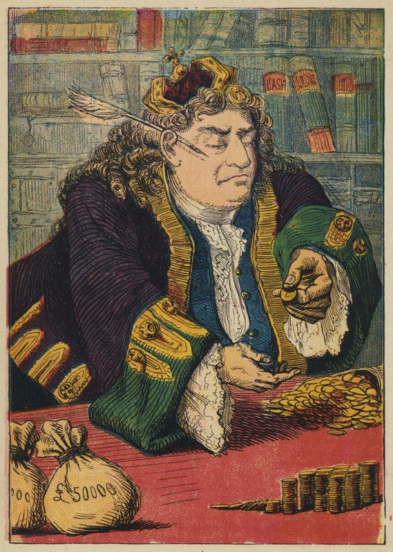 Kungen räknar sina pengar (färg litho) av English School